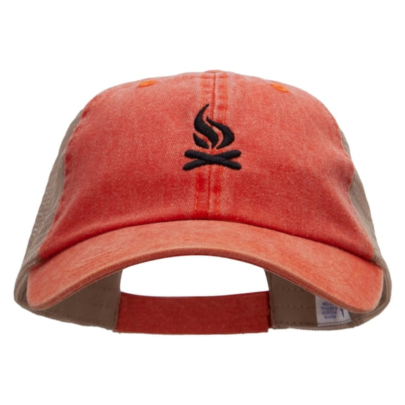 Camp Fire Icon Embroidered Washed Trucker Cap - Orange Tan OSFM