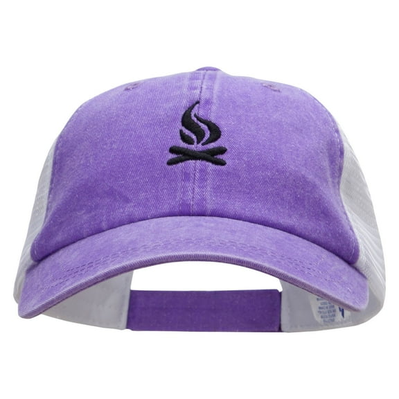 Camp Fire Icon Embroidered Washed Trucker Cap - Purple White OSFM