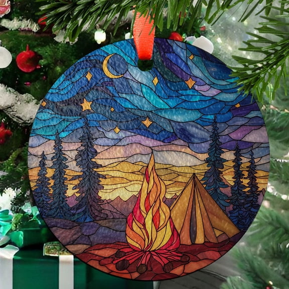Camp Fire Ornament Suncatcher, Starry Night Window Hanger, Moon Wall Hanging, Home Decor, Sunset Lover Gifts, Indoor Decor, 2025, Holiday Decoration, 2025, Holiday Decoration,