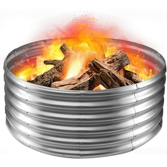 Camp Fire Ring Pit, Large Round Galvanized Steel Fire Pit, Heavy Duty Steel Fire Pit for Backyard, Camping, Bonfire (3.3x3.3x1.5 FT)