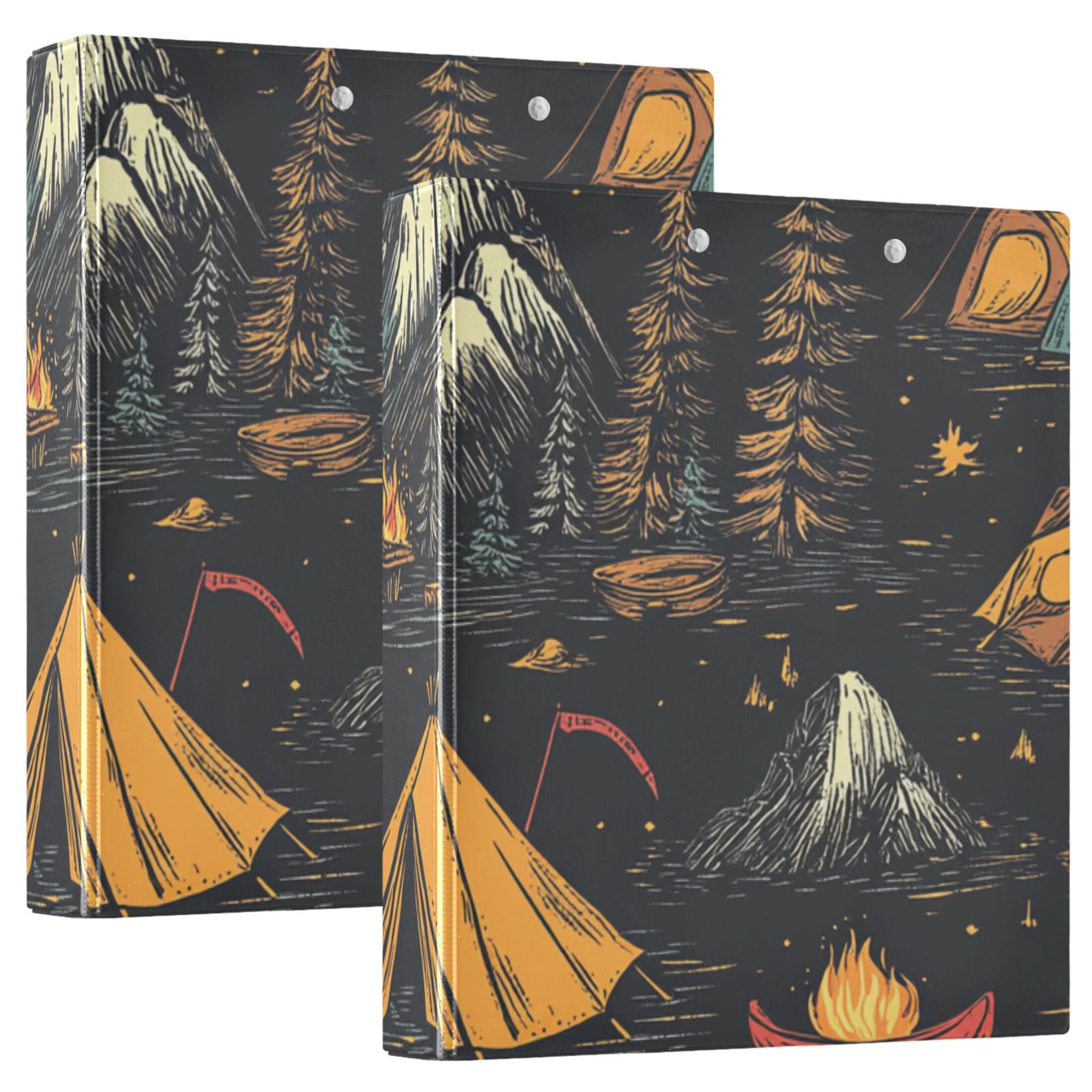 Camp Fire Trees 3 Ring Binders 1.5 inch Hardcover File Folders with Interior Pockets A4 Size Organizer for School Office Hospital