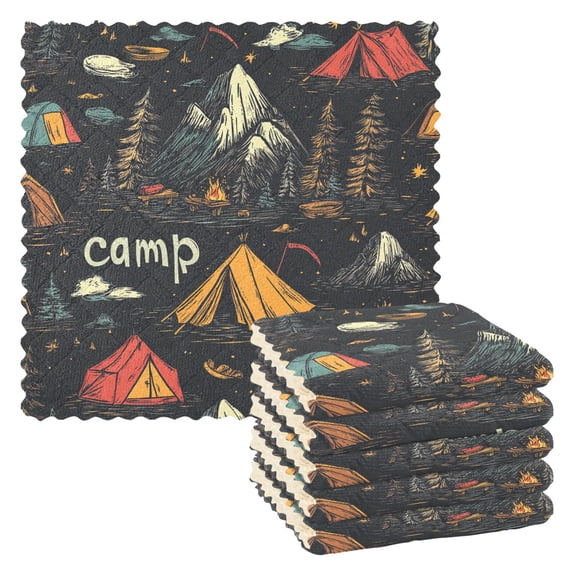 Camp Fire Trees Kitchen Towels 6 Pcs Dish Towels Absorbent Soft Quick Dry Towel Dish Rags for Washing Dishes
