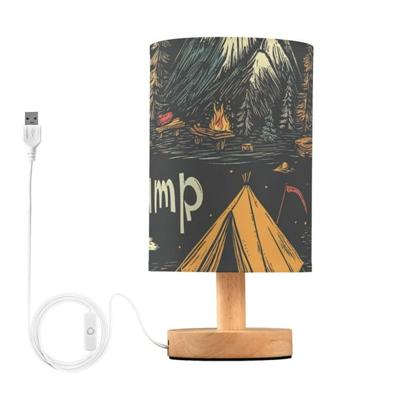 Camp Fire Trees Table Lamp for Desk Nightstand Lamp with USB Modern Gifts for Bedroom Living Room Kids Room