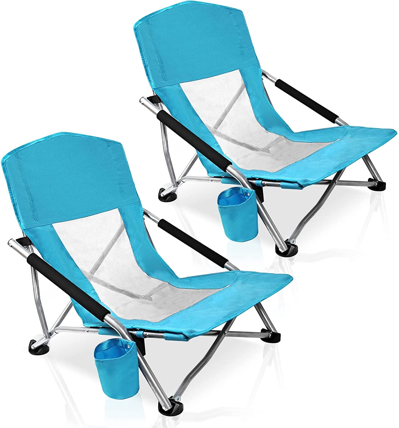 Camp Folding Beach Chair for Adults 2 Pack beach chairs with Cup Holder ...