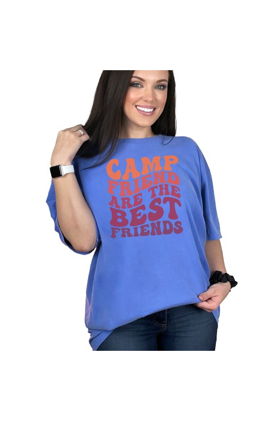 Camp Friend Are the Best Friends, Camper or Camping Quote, Groovy Retro Wavy Text, Flo Blue Comfort Colors T-Shirt, XL