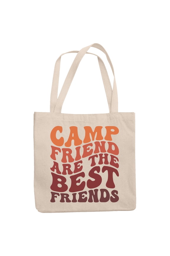 Camp Friend Are the Best Friends, Camper or Camping Themed Quote, Groovy Retro Wavy Text Merch Gift, 12oz Canvas Tote Bag