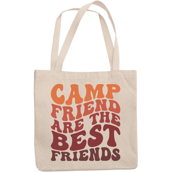 Camp Friend Are the Best Friends, Camper or Camping Themed Quote, Groovy Retro Wavy Text Merch Gift, 12oz Canvas Tote Bag