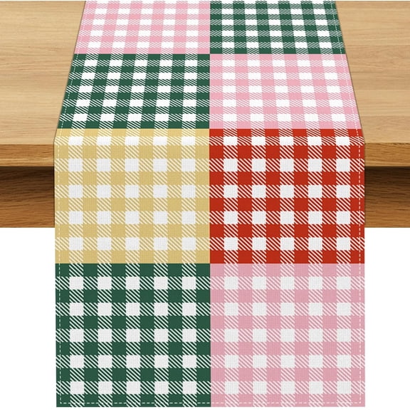 Camp Gingham Table Runner Pink Green Camp Bachelorette Party Decoration Bridal Shower Dining Room Home Kitchen Island Decor