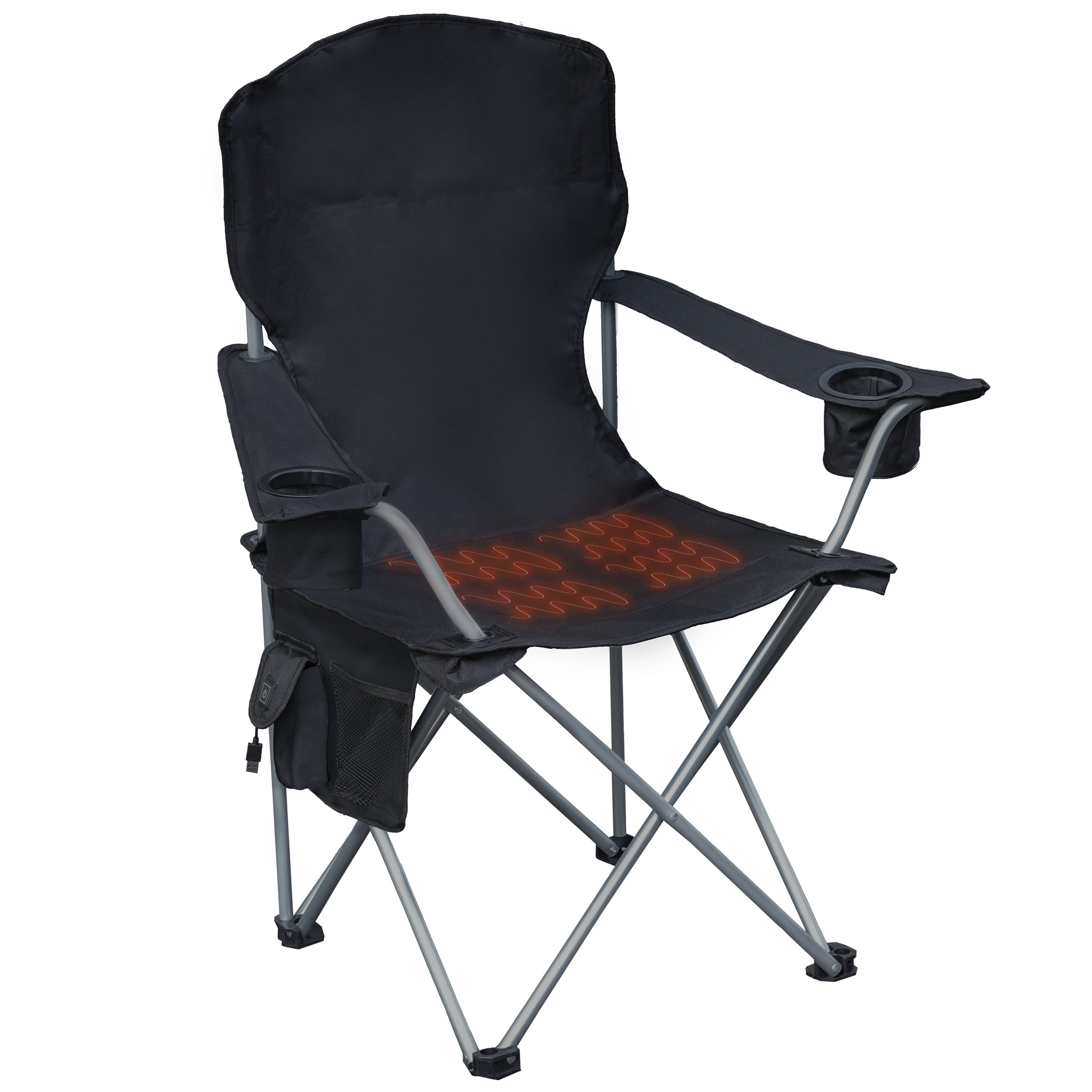 Black Heated Deluxe Folding Camp Chair with Steel Frame