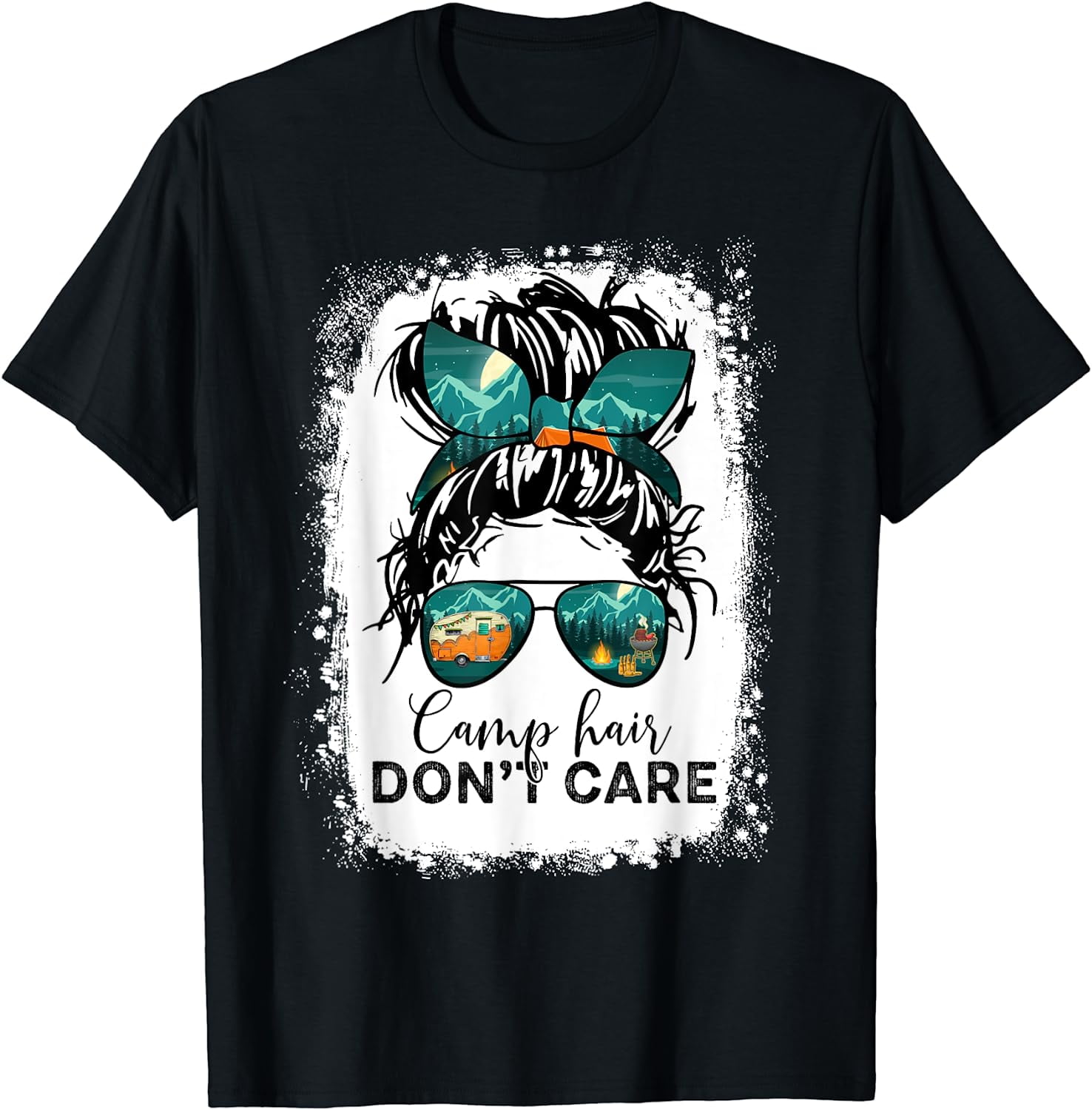 Camp Hair Don't Care Womens Camper Camping Messy Bun Hair T-Shirt ...