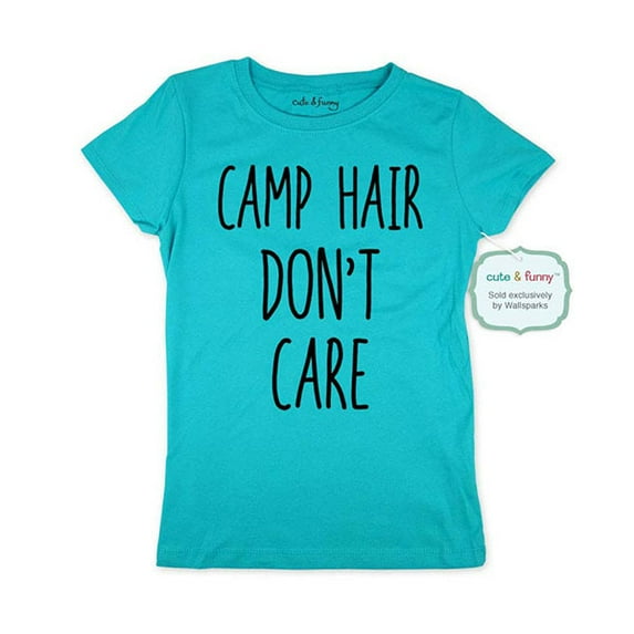 Camp Hair Don't Care - wallsparks cute & funny Brand - Youth Young Girls Juniors Slim Fit Soft Tee Shirt - Fun Trendy Tee