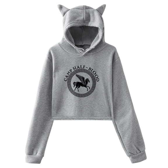 Camp Half-Blood Hoodie Cat Ears Hooded Sweatshirts Long Sleeve Crop Top Women's Clothes