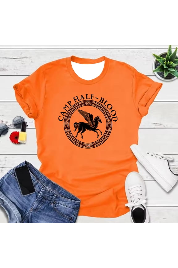 Camp Half-Blood T-shirt Crewneck Short Sleeve Orange Tee Women Men Streetwear Tops