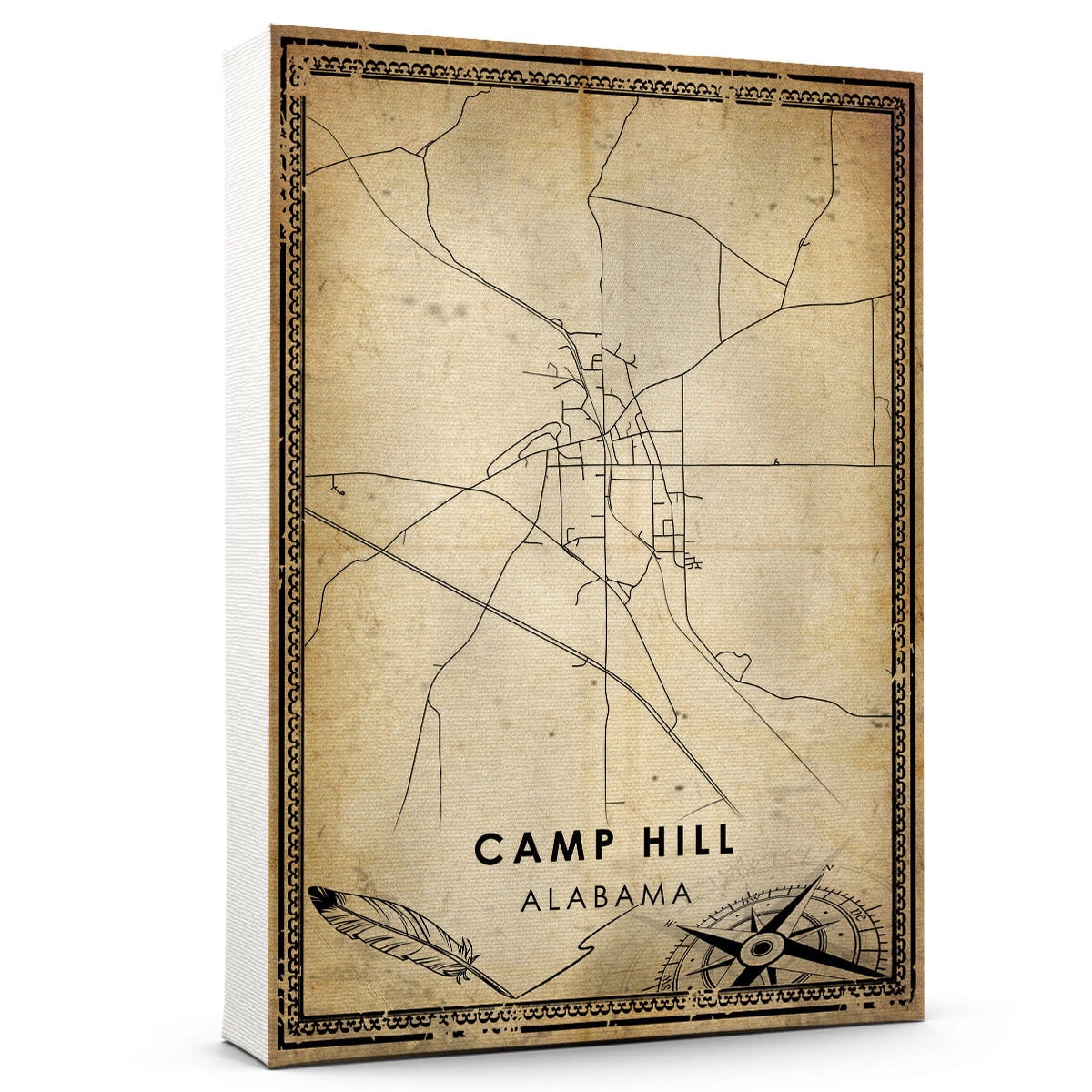 Camp Hill Vintage Map Prints Canvas, Alabama Map Art Canvas, Canvas ...