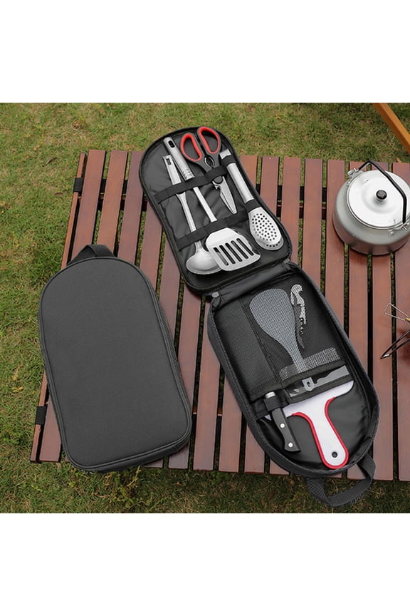 Camp Kitchen Cooking Utensil Set Travel Organizer Portable Grill Accessories for Backpacking Camping Hiking Compact Outdoor Cookware Kit with Water-proof Case Multipurpose Gear for Picnic Bbq Travel
