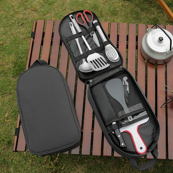 Camp Kitchen Utensil Set | Portable Travel Organizer Kit, Compact Waterproof Case, Black Plastic, 13.78x8.07x2.36 in, Rugged Grill Accessories for Camping, Hiking, Backpacking, Outdoor Cooking