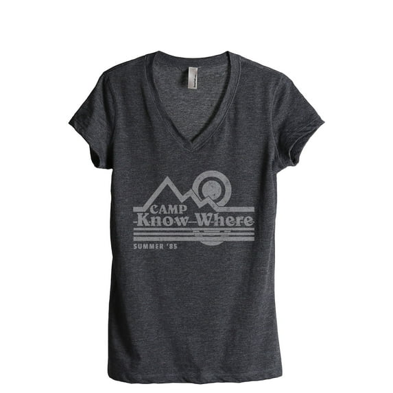 Camp Know Where Women's Fashion Relaxed V-Neck T-Shirt Tee Charcoal Grey Small