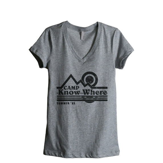 Camp Know Where Women's Fashion Relaxed V-Neck T-Shirt Tee Heather Grey 2X-Large