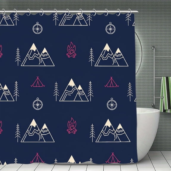 Camp Layout Print Shower Curtain,Modern Fabric Waterproof Shower Curtain Set with Hooks 70.8×70.8Inch (180×180cm)