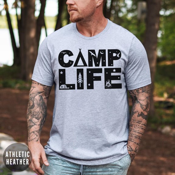 Camp Life Shirt, Minimalist Camping Graphic Tee, Nature Hiking Shirt, Bonfire Night Outdoor Shirt, Starry Sky Adventure Tee, Campfire TSHIRT All Size S-5XL