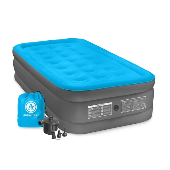 Camp Mate Twin Size Raised Air Mattress, Battery Pump, 350lb Capacity