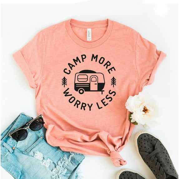 Camp More Worry Less T-shirt Hiking Shirt Nature Lover Tee Christmas Gift Addict For Her Adventure Top T-shirt Wanderlust Camping Outdoor