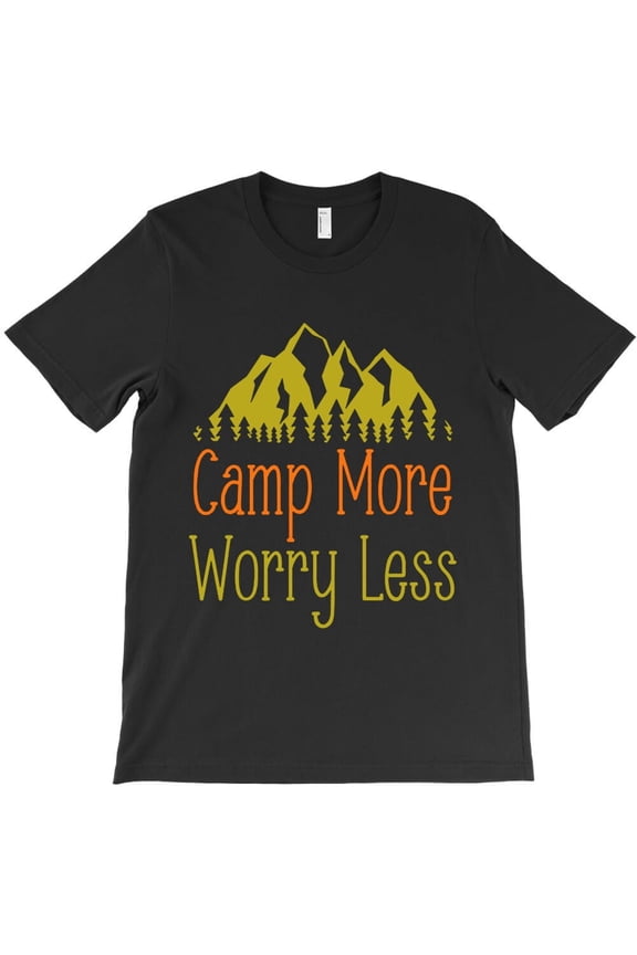 Camp More Worry Less Themed Funny Outdoor and Camping Lifestyle Quote H33277 T-Shirt, for Men and Women, Up to Size 5XL