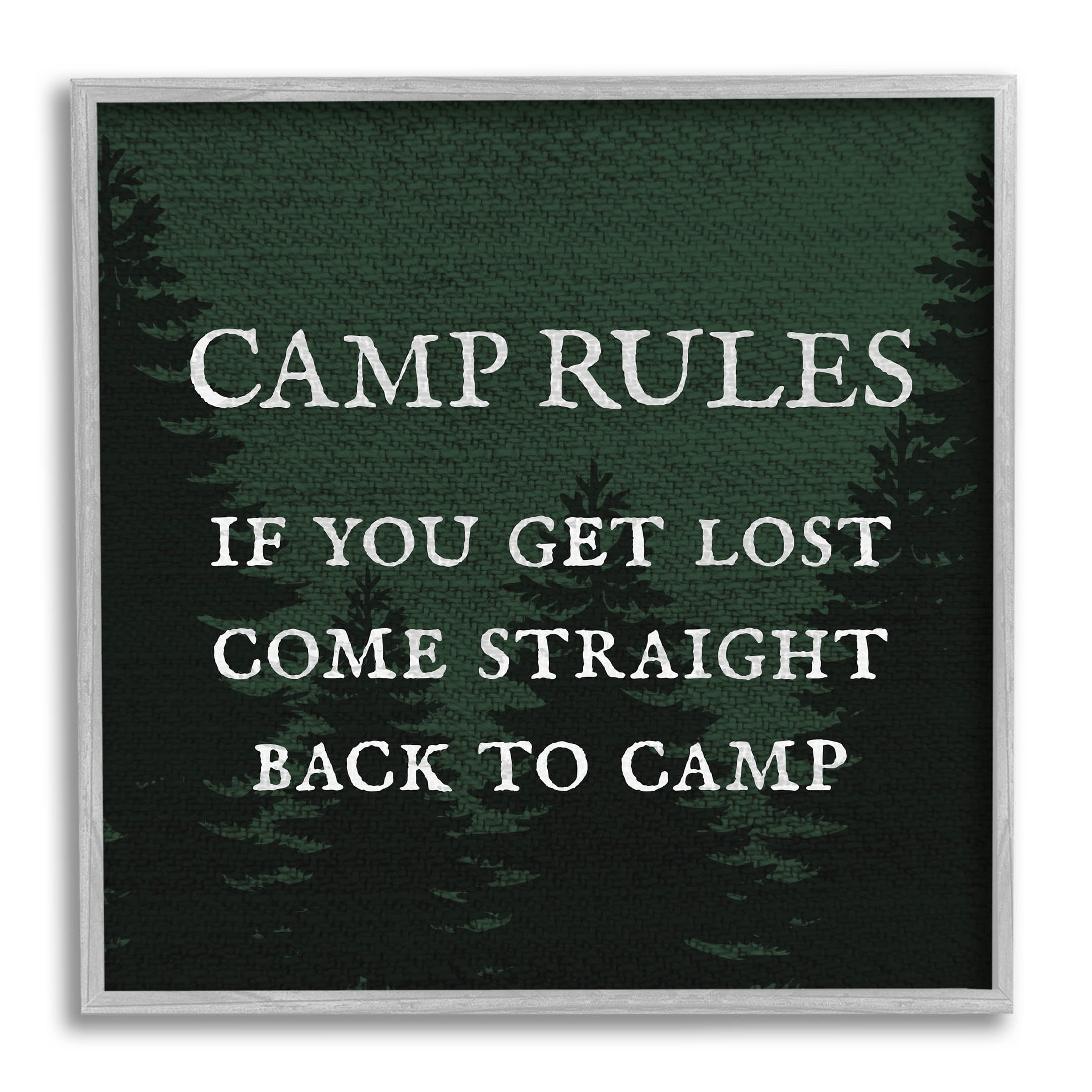 Camp Rules If You Get Lost Funny Typography Graphic Art Gray Framed Art Print Wall Art