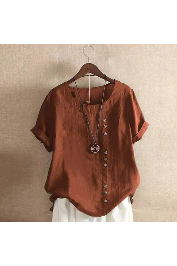 Camp Shirts for Women Floral Print 3/4 Sleeve Cotton Linen T-Shirt Casual Plus Size Blouse Tops O-Neck Tunic Comfy Tee