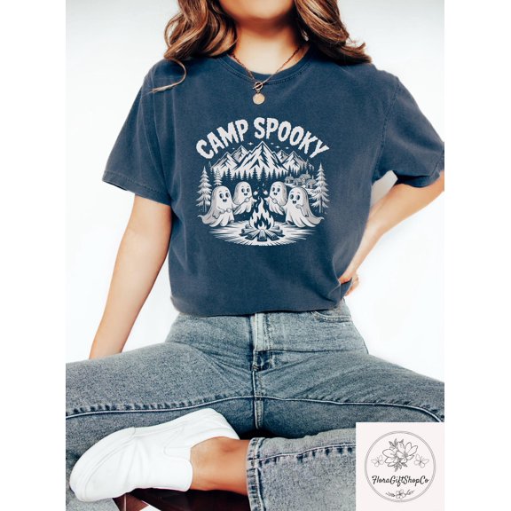 Camp Spooky Shirt, Ghost Tshirt, Spooky Camp Vibes Tee, Spooky Forest Camping T-Shirt, Camp