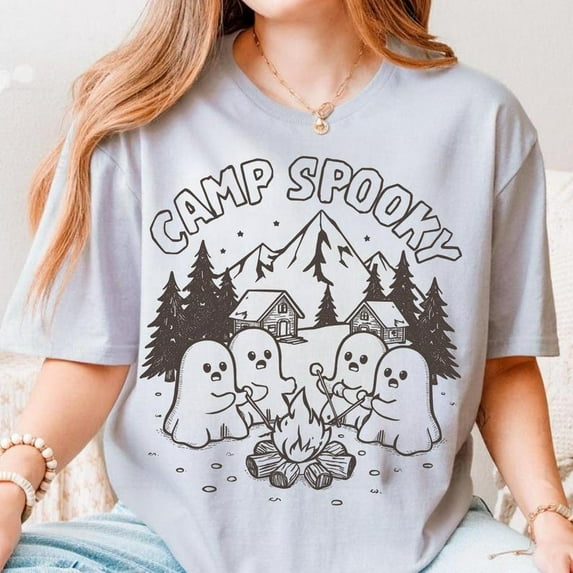 Camp Spooky Summerween Shirt, Cute Ghost Summer Halloween Tee, Spooky Beach T-Shirt, Fun Halloween Vacation Graphic Shirt