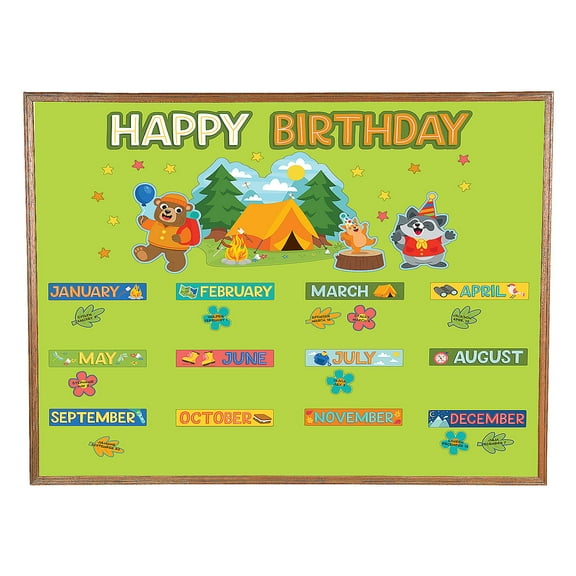 Camp Theme Happy Birthday Classroom Bulletin Board Set - 68 pieces