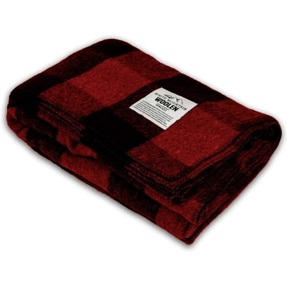 Camp Throw Blanket - 80% Recycled Wool - Buffalo Plaid - Warm Throw Blanket - Thick - Washable - 62W x 80L - Red and Black Plaid