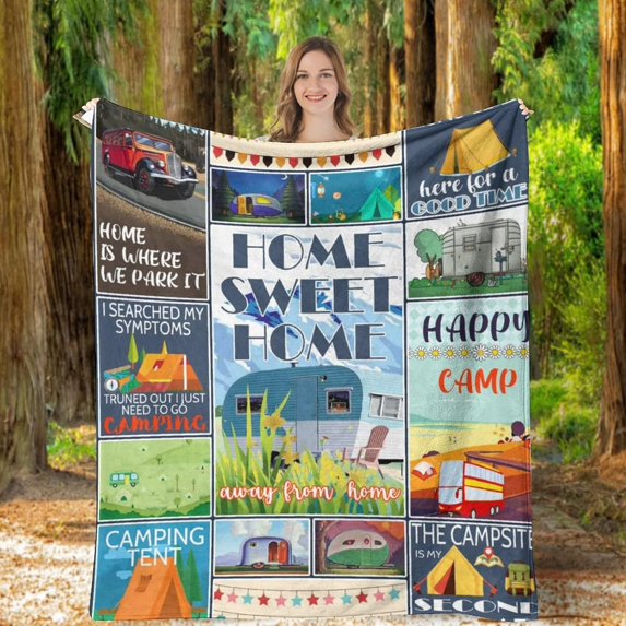 Camp Throw Blanket Flannel Soft for Bedroom Sofa Travelling Camping for Kids Adults