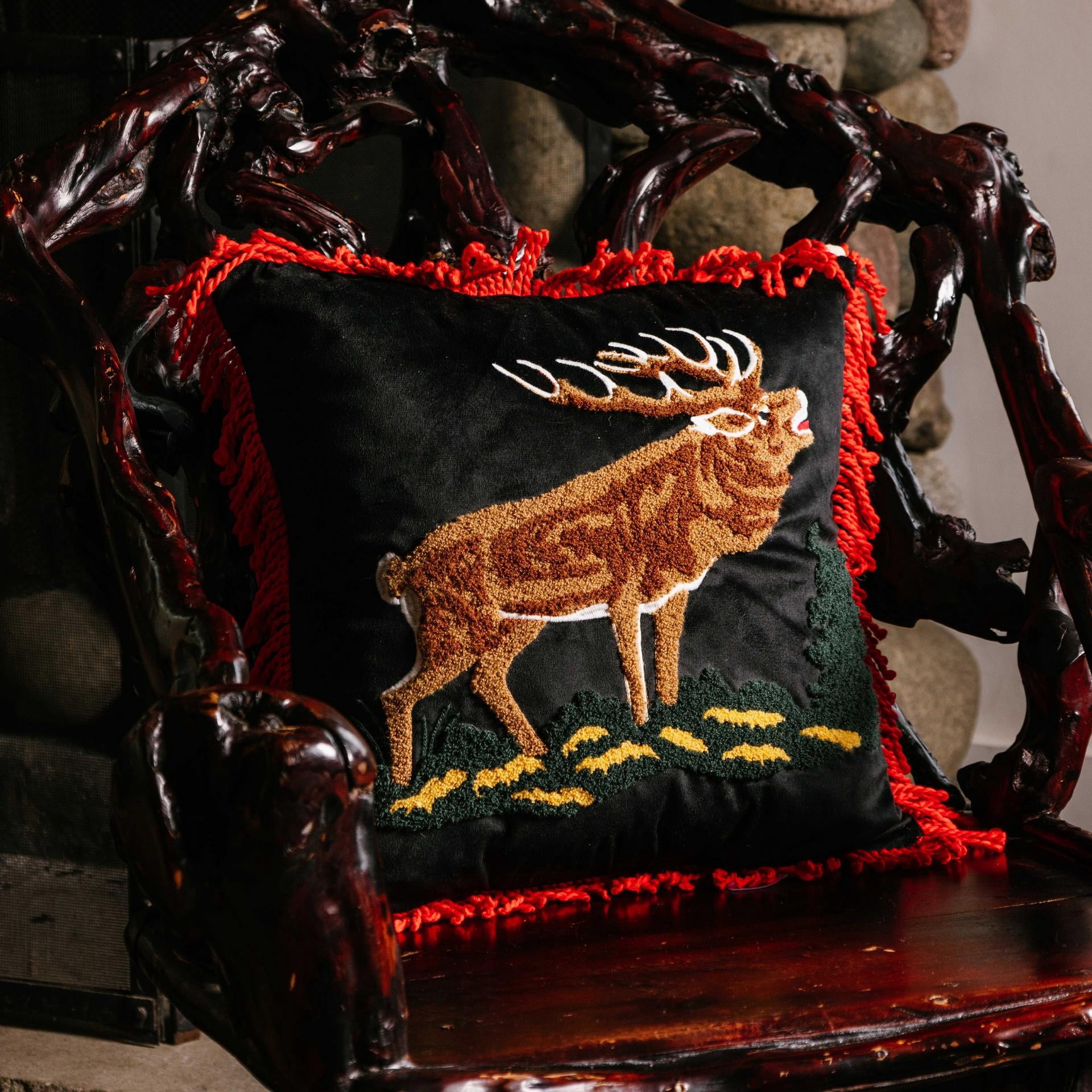 Camp Wandawega Elk Needle-Punch Throw Pillow with Fringe by Makers Collective, 18" Square, Adults/Teens