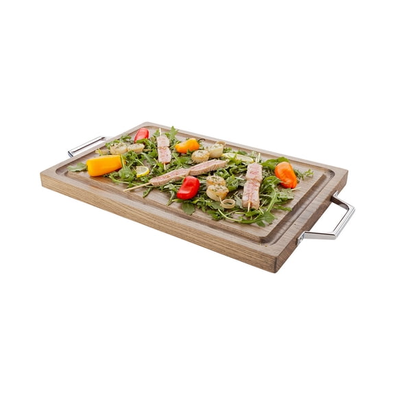 Campagna Rectangle Natural Wood Small Serving and Cutting Board - Chrome Hardware - 21 1/2" x 12" x 1" - 1 count box