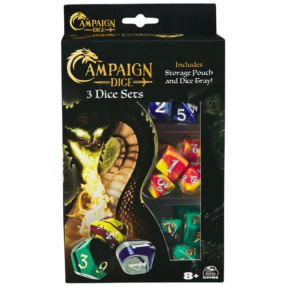 Campaign Dice for Ages 8 and Up  21-Piece Set with 3 Polyhedral Dice Sets, Storage Pouch, and Silicone Tray