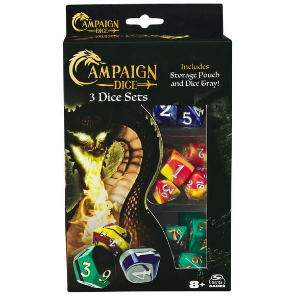 Campaign Dice for Ages 8 and Up  21-Piece Set with 3 Polyhedral Dice Sets, Storage Pouch, and Silicone Tray