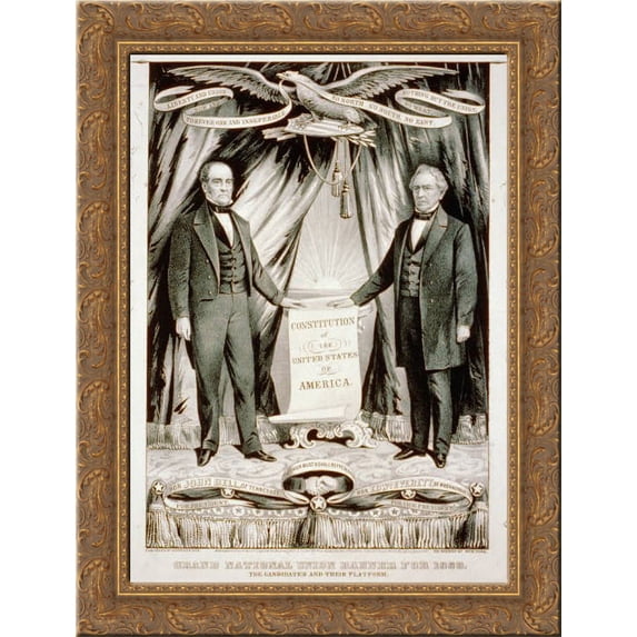 Campaign poster for 1860 U.S. presidential candidate John Bell and his running mate, Edward Everett 24x18 Gold Ornate Wood Framed Canvas Art by Currier and Ives