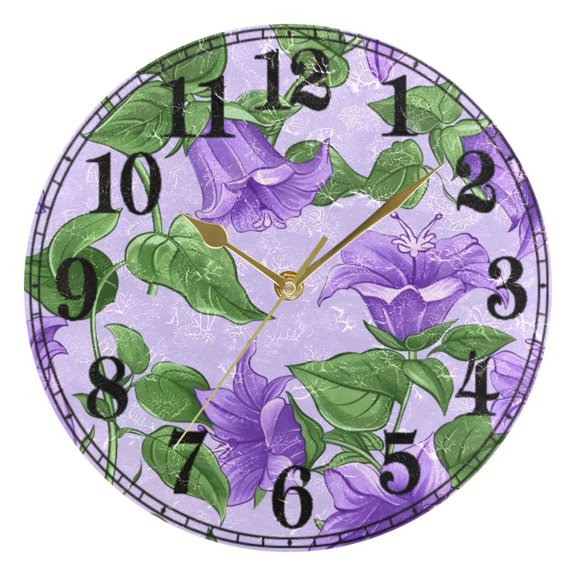 Campanula Flowers Silent Wall Clock 10" Non-Ticking Battery Clock