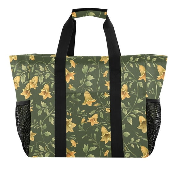 Campanula Flowers and Foliage Reusable Grocery Bags with Handle Side Pocket Waterproof Shopping Portable Tote