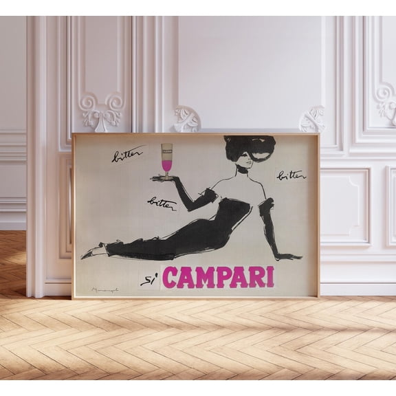 Campari Poster, Nineteen Sixties Italian Advertising Art, Unframed Paper Poster 24x36in