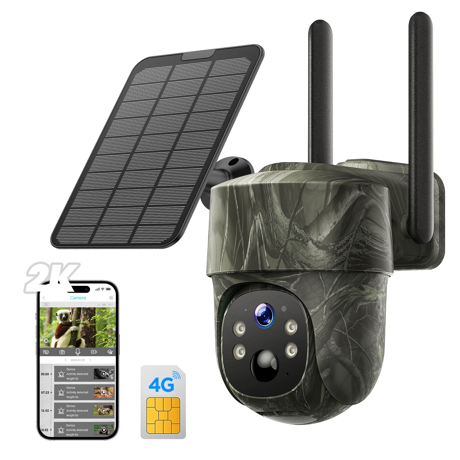 CAMPARK 4G LTE Cellular Trail Camera Wireless, Solar Powered Game Camera  with 360°Pan 90°Tilt, 2K HD Night Vision, Motion Activated, Waterproof  IP66, Hunting Security Camera with SIM Card, NO WiFi 