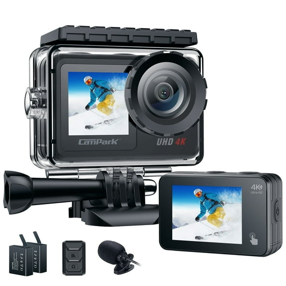 Campark 4K 30FPS Action Camera 20MP Sports Camera Waterproof Underwater Camera Dual Screen WiFi Touch Screen Vlog Camera