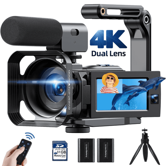 Campark 4K Video Camera Camcorder Dual Lens 3”Touch Screen 56MP Digital Vlogging Cameras for YouTube with Microphone