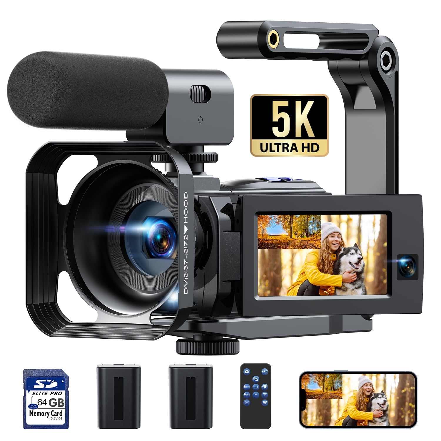 Campark 5K Video Camera Camcorder Dual Lens 3”Touch Screen 56MP Vlogging Camera for YouTube