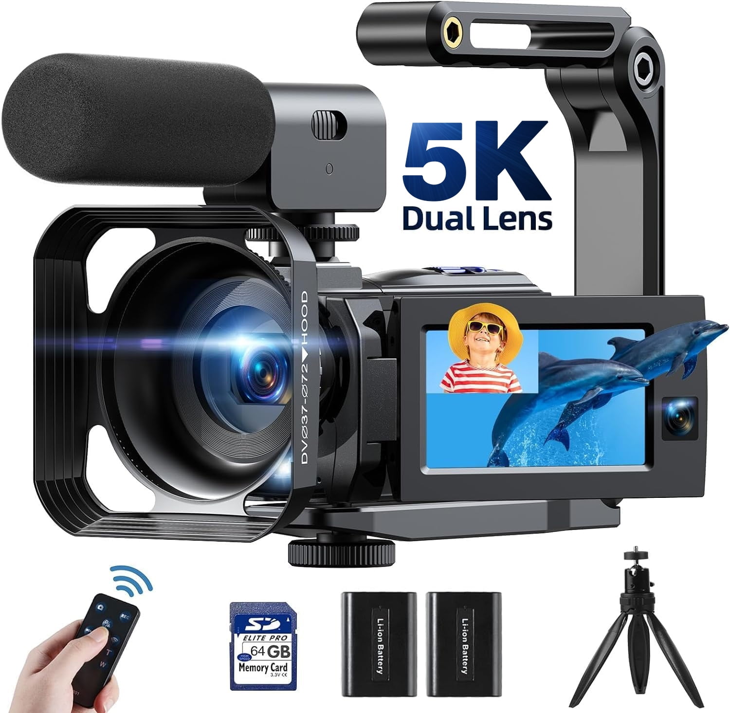 Campark AC09 4K 30FPS Video Camera with Mic, 56MP, Dual Lens