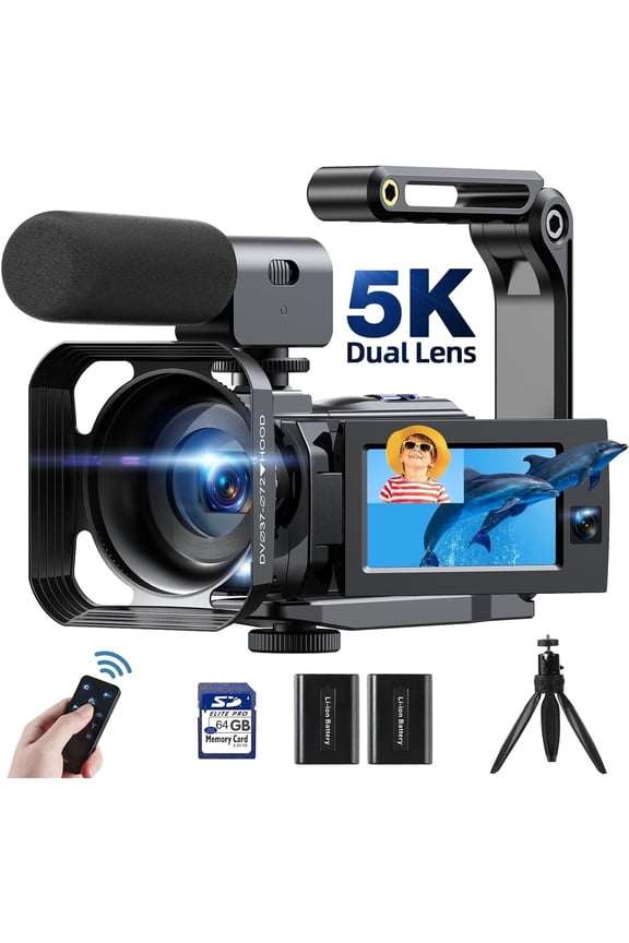 5K Video Camera Camcorder Dual Lens 3”Touch Screen 56MP Digital Vlogging Cameras for YouTube with Microphone