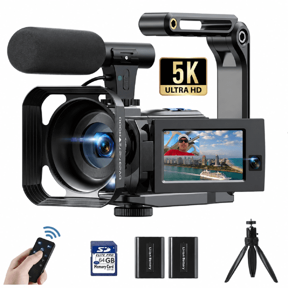 Campark 5K Video Camera Camcorder Dual Lens 3”Touch Screen 56MP Digital Vlogging Cameras for YouTube with Microphone