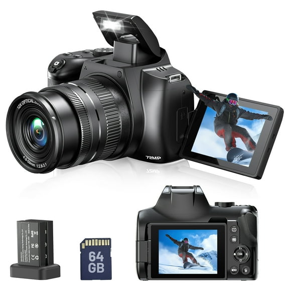 Campark AC21 72MP Autofocus Digital Camera with 12X Option Zoom 4K/30FPS Video, WiFi, 64GB Card